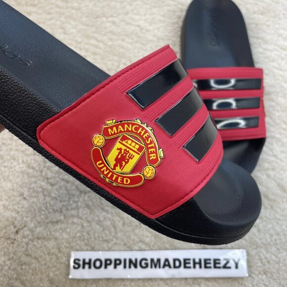 [US 8] MANCHESTER UNITED FC x adidas Adilette Shower Beach Slides Red Black Rare